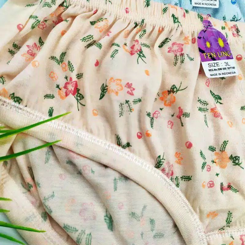 (4 PCS) CELANA DALAM WANITA DEWASA TEN LING SABLON MOTIF BUNGA UKURAN L-XXXXL