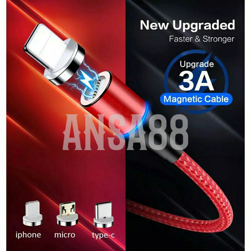 3A fast charging magnetic cable data transfer kabel casan magnet 3in1 micro usb type C iphone CAB14