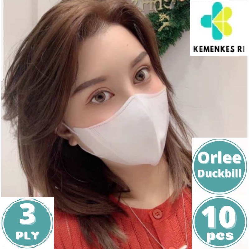 Masker Duckbill 3D Kemenkes Orlee 3 Ply Earloop Medis isi 10 pcs 3ply Putih / Hitam