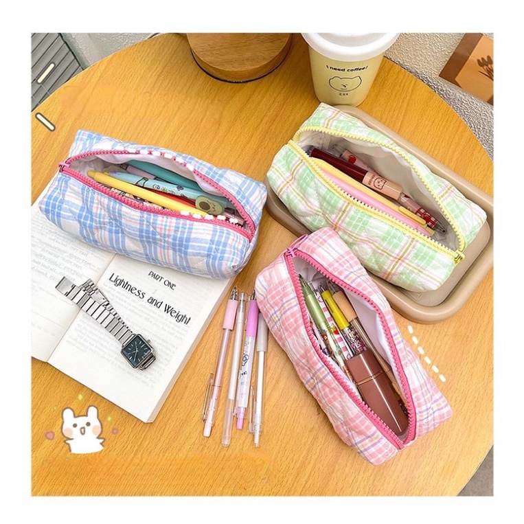 KENSHO Kotak Pensil Kain Flower Sleting Bunga Aesthetic Plaid Kotak Korea / Pencil Case Lucu Import / Flowers
