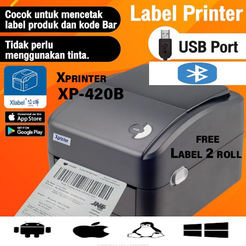 

PRINTER LABEL THERMAL XPRINTER 420UB BLUETOOTH STIKER PENGIRIMAN MARKETPLACE FREE STICKER 100x150 A6