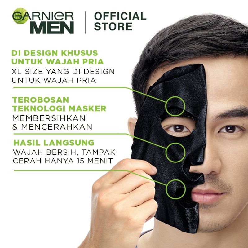 Garnier Men Power White XL Charcoal Brightening Masker Serum Wajah Pria Tissue Mask