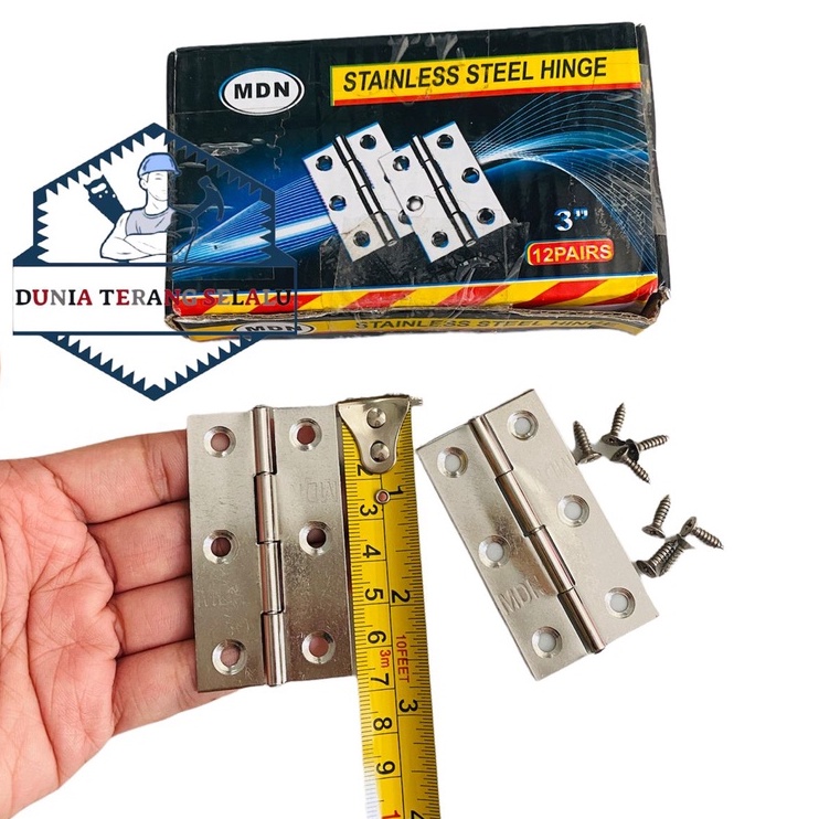 ENGSEL TIPIS Stainless MDN 3'' 3inch - Engsel Stenles Tipis Mini Kecil - Engsel Lemari Tipis Engsel Kupu Kupu 3 in Stainless Steel Hinge