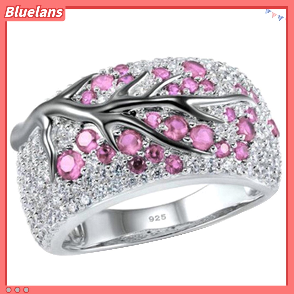 Bluelans Cincin Desain Cabang Pohon Plum Aksen Berlian Imitasi Untuk Wanita