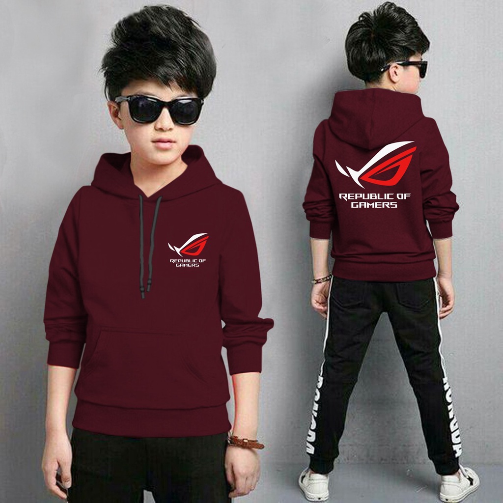 Jaket Anak Laki Laki/Jaket Anak Terbaru/Hoodie Anak Rog Gaming Bahan Fleece Tebal 4-11 TAHUN