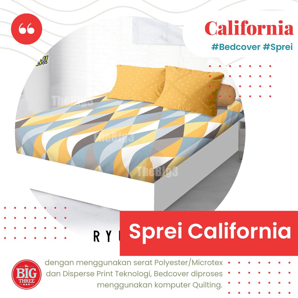 Sprei CALIFORNIA 180x200 / 160x200 motif Amore Ayara Finola Star Stripe Ziggy Millie Omera Milva Iswara Loop Mada Zuri Mosaic Myra Orly Lexxa 180 King 160 Queen SP seprai