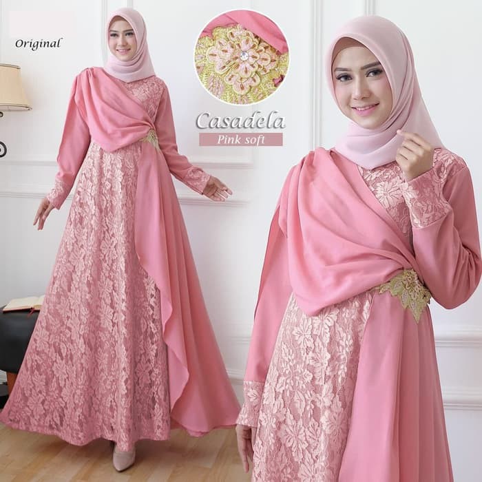 BAJU GAMIS BRUKAT WANITA TERBARU CASADELA ABU ABU / GAMIS PESTA MEWAH