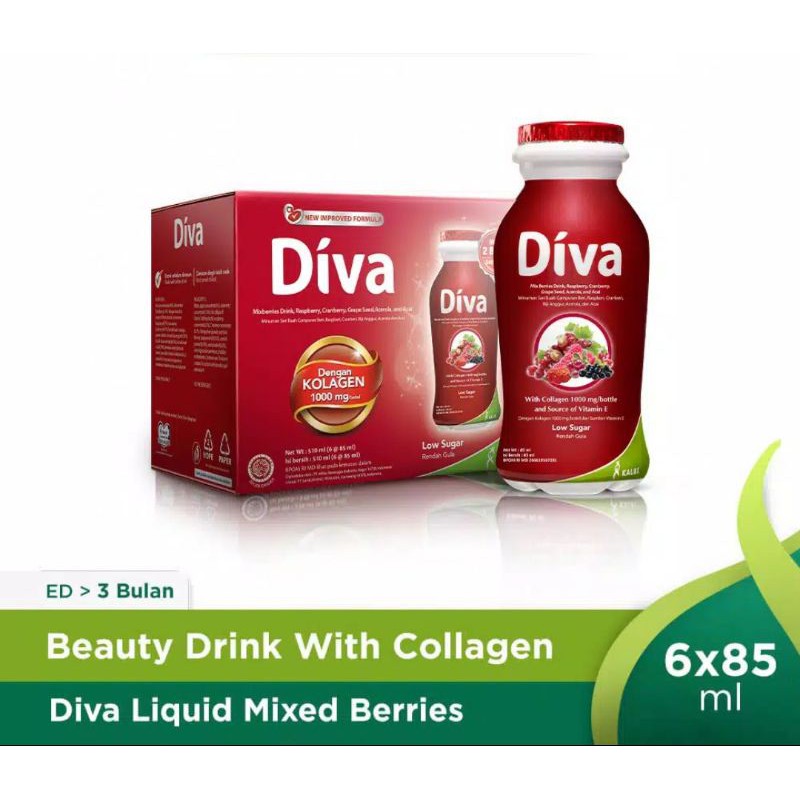 

Diva Beauty Drink 6 x 85 ml low sugar (minuman 1000 Colagen aktiv)