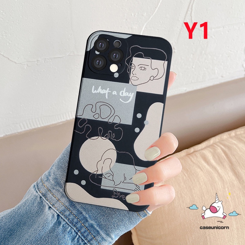 Casing Tepi Lurus Infinix Smart 46 5 Plus Hot11 8 20s 11s 9 20 12i 10s 10t 12 10Lite Hot 11 12 10 9 Main 12pro Note 12 G96 8 11 12 2023 Wajah Art Line Anti Jatuh Case Gaya Frosty