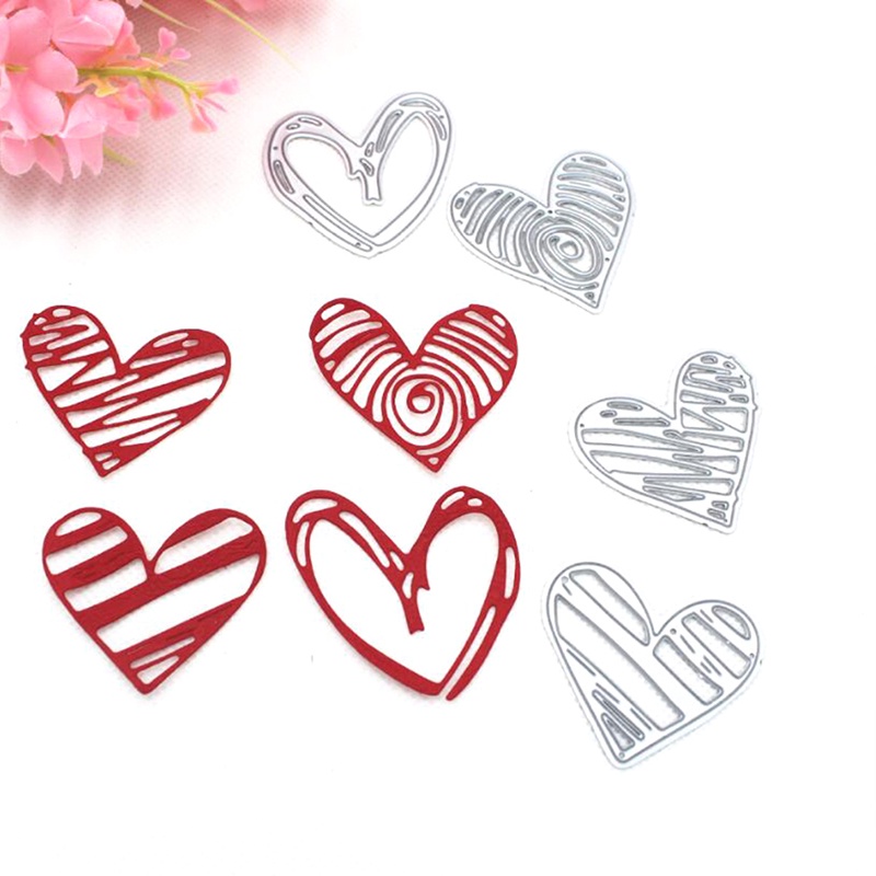 4pcs Cetakan Stensil Cutting Dies Motif Hati Bahan Metal Untuk Scrapbook Craft DIY