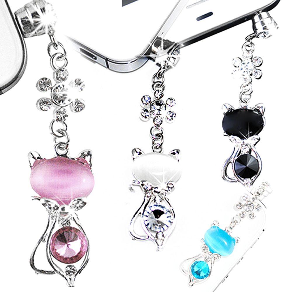 Quinton Stopper Plug Earphone Anti Debu Desain Kucing Lucu Hias Kristal Aksesoris Handphone