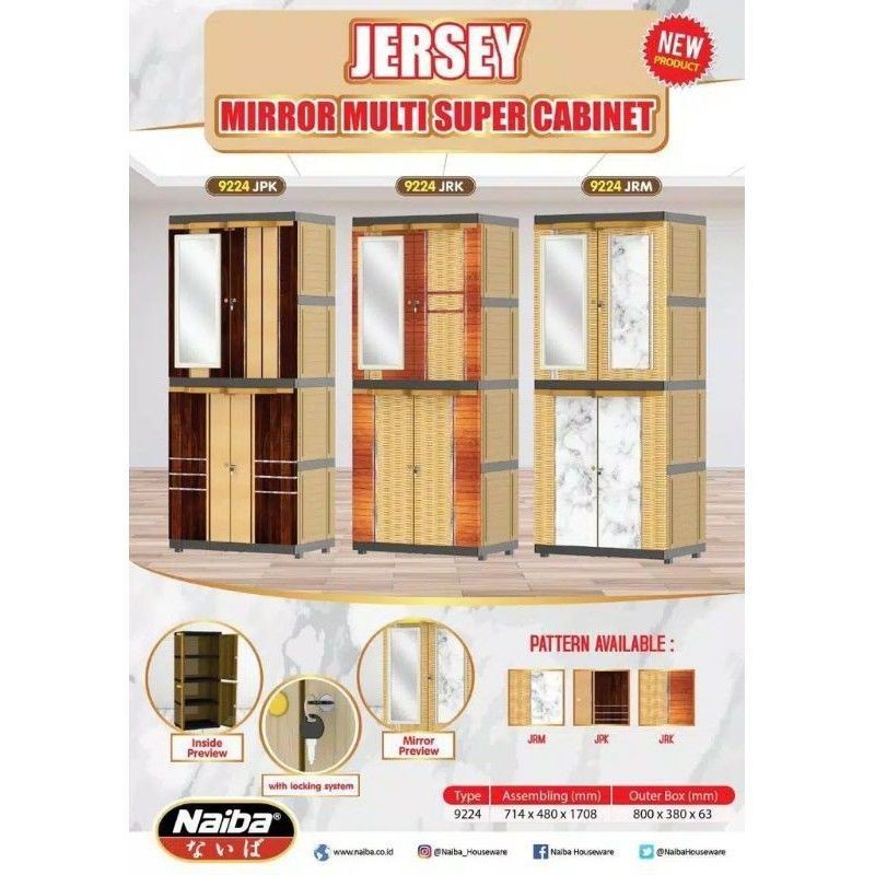 (KHUSUS BOGOR) LEMARI PLASTIK 2 PINTU NAIBA 9224 CERMIN KUNCI