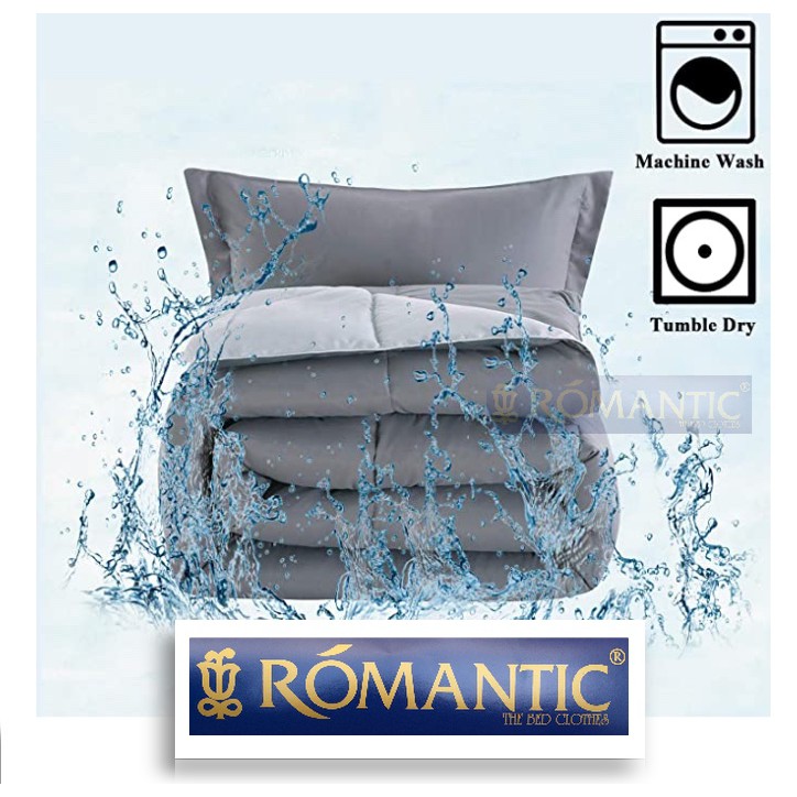 Two tone Bedcover sprei set by ROMANTIC katun jepang adem bahan halus abu tua muda minimalis