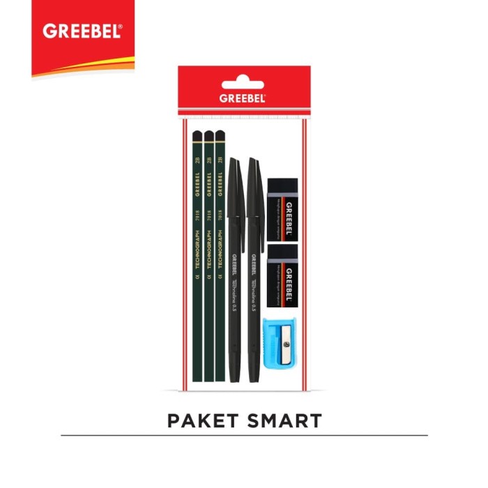 

CODE345 GREEBEL Pensil 2B + Ballpen + Penghapus + Rautan (Paket Smart)