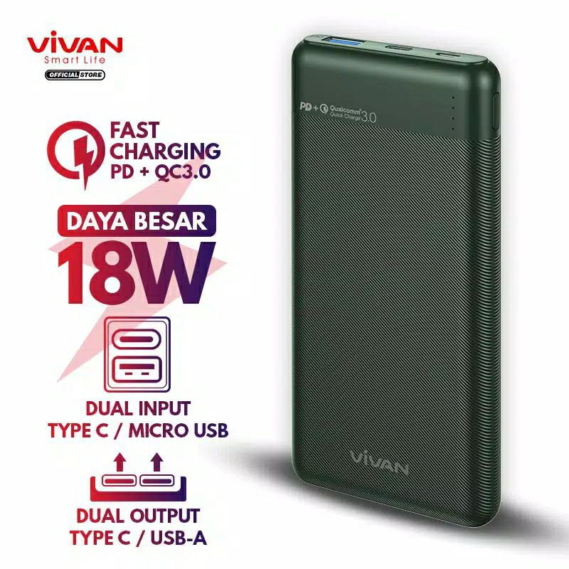 Vivan VPB-M10 Powerbank 10000mAh Quick Charging 3A