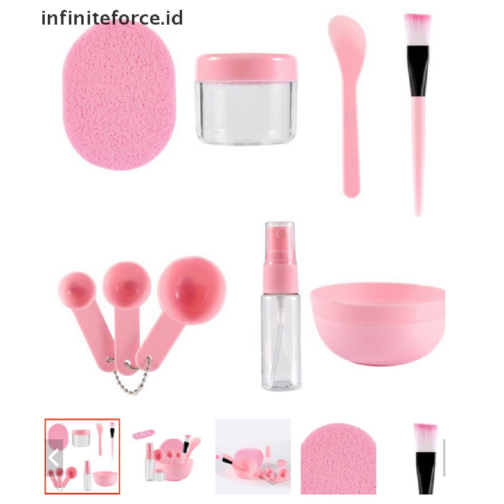 (Infiniteforce.Id) 9pcs / Set Mangkuk + Sendok + Stik Spons + Brush Untuk Masker Wajah Diy