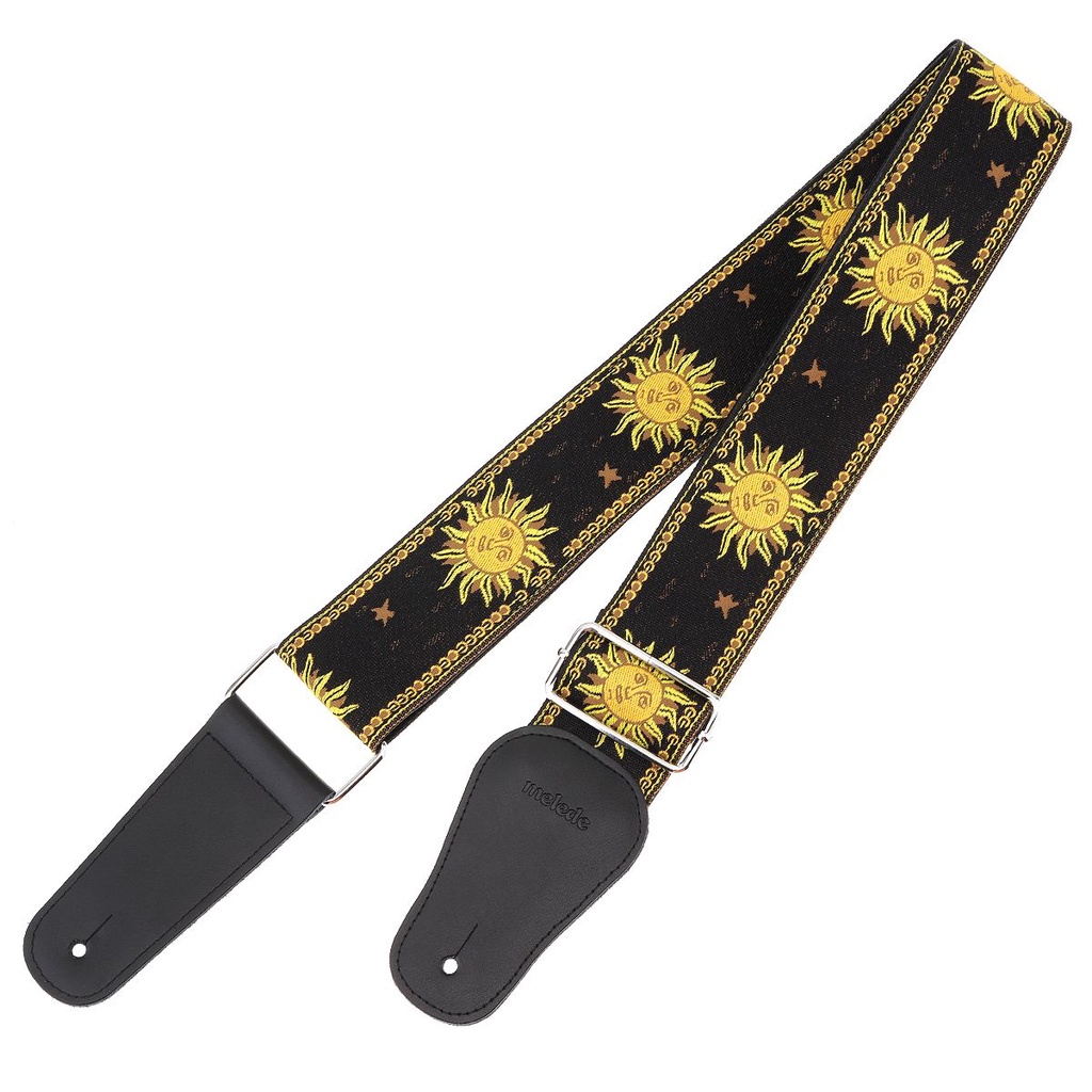 Strap Gitar Akustik / Elektrik / Bass Motif Bunga Matahari Bahan Kulit Asli Ukuran 168CM / 66.14 &quot;Sun Flower