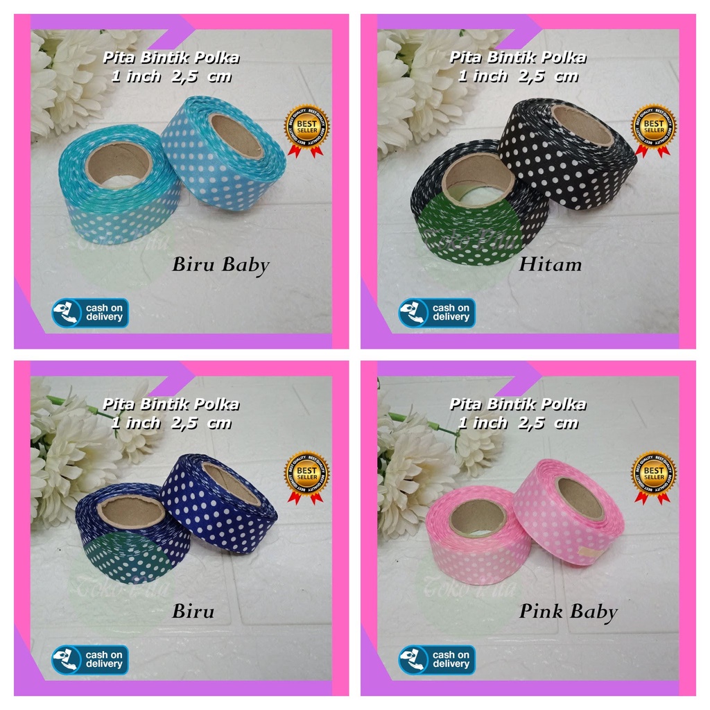 

Pita Polkadot Bintik 1 inch 2,5 cm Harga Per roll