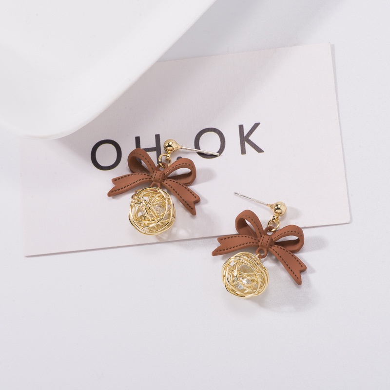 [littlecrab] Anting Pita Bola Sarang Lucu Simple Elegan Anting Coklat Gold Outline Cute Woman Earrings Anting Berkualitas Korean Style