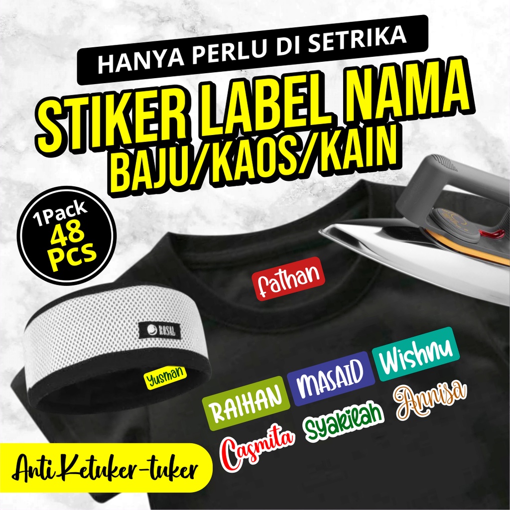 

Stiker Label Nama Baju Anak Sekolah Pesantren Asrama Name Tag Laundry Sticker Sablon Setrika