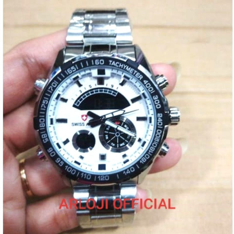 Jam tangan pria double time stainless steel Chrono aktif Anti air