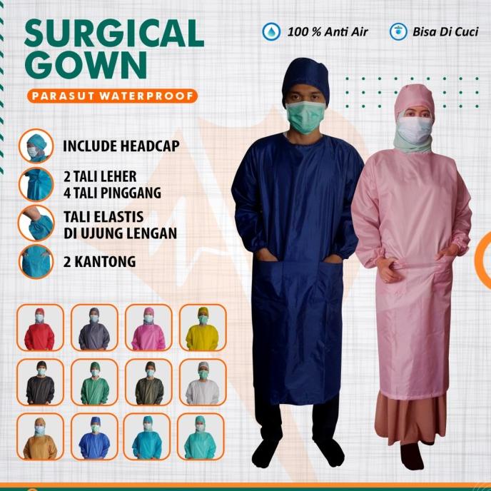 APD Gown Surgical Parasut Waterproof baju bedah anti air bisa dicuci