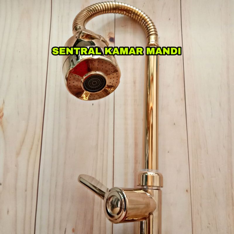 Kran Angsa Kran Dapur Keran Cuci Piring Tanam Kran Angsa Fleksibel Gold 2 in 1 Kran Sink Meja Emas