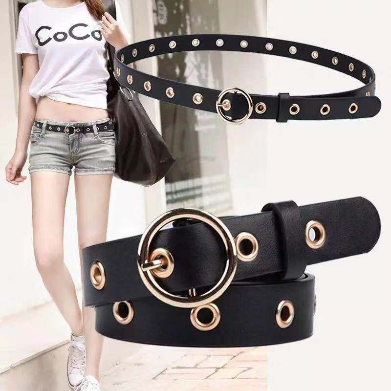 Warna Tali Pinggang Wanita Murah Korean Fashion kulit Round Buckle Men Women (Victoria House)