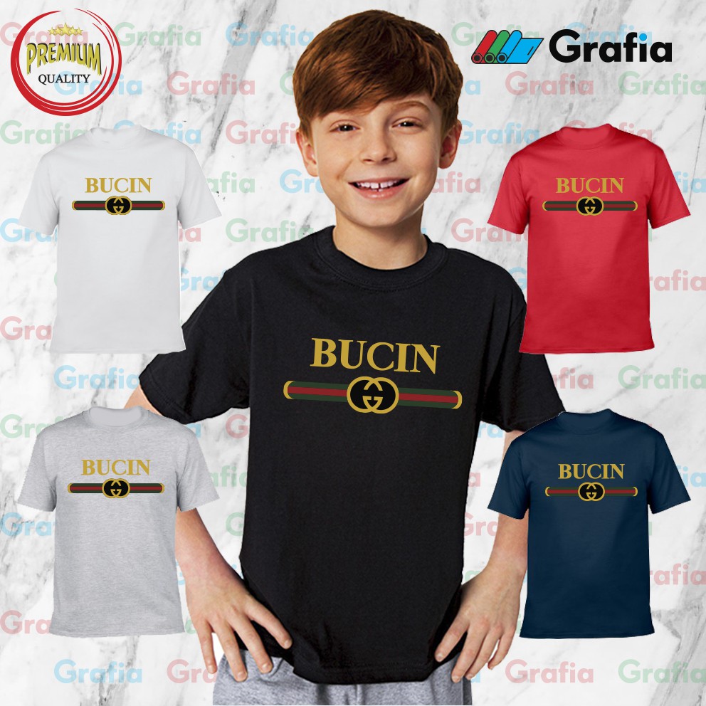 kaos anak plesetan gucci bucin