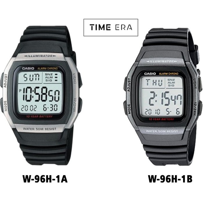Casio Original W-96H / W-96H-1A / W-96H-1B Jam Tangan Pria - Digital - Karet - Hitam