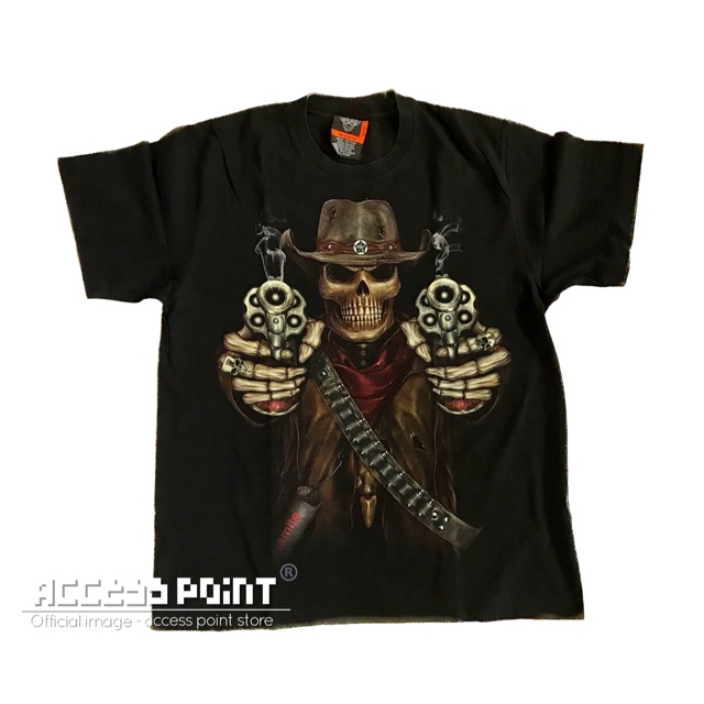 Kaos Tengkorak cowboy with dual revolver Thailand made Glow in the dark