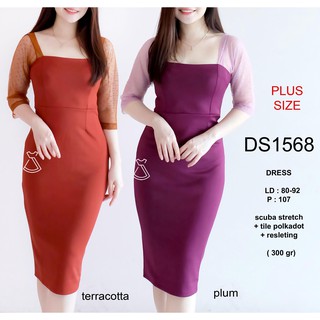 DS1568 - DRESS PESTA TILE POLKADOT SCUBA DRESS MIDI SEPAN