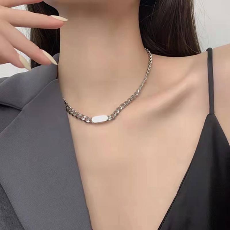 Kalung Rantai Klavikula Bentuk Kotak Gaya Hip Hop Kuba Untuk Pasangan