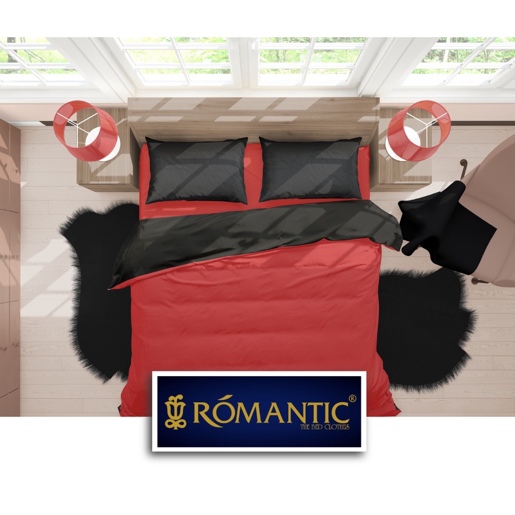 Two Tone Bedcover ROMANTIC Merah x Hitam aesthetic Bandung