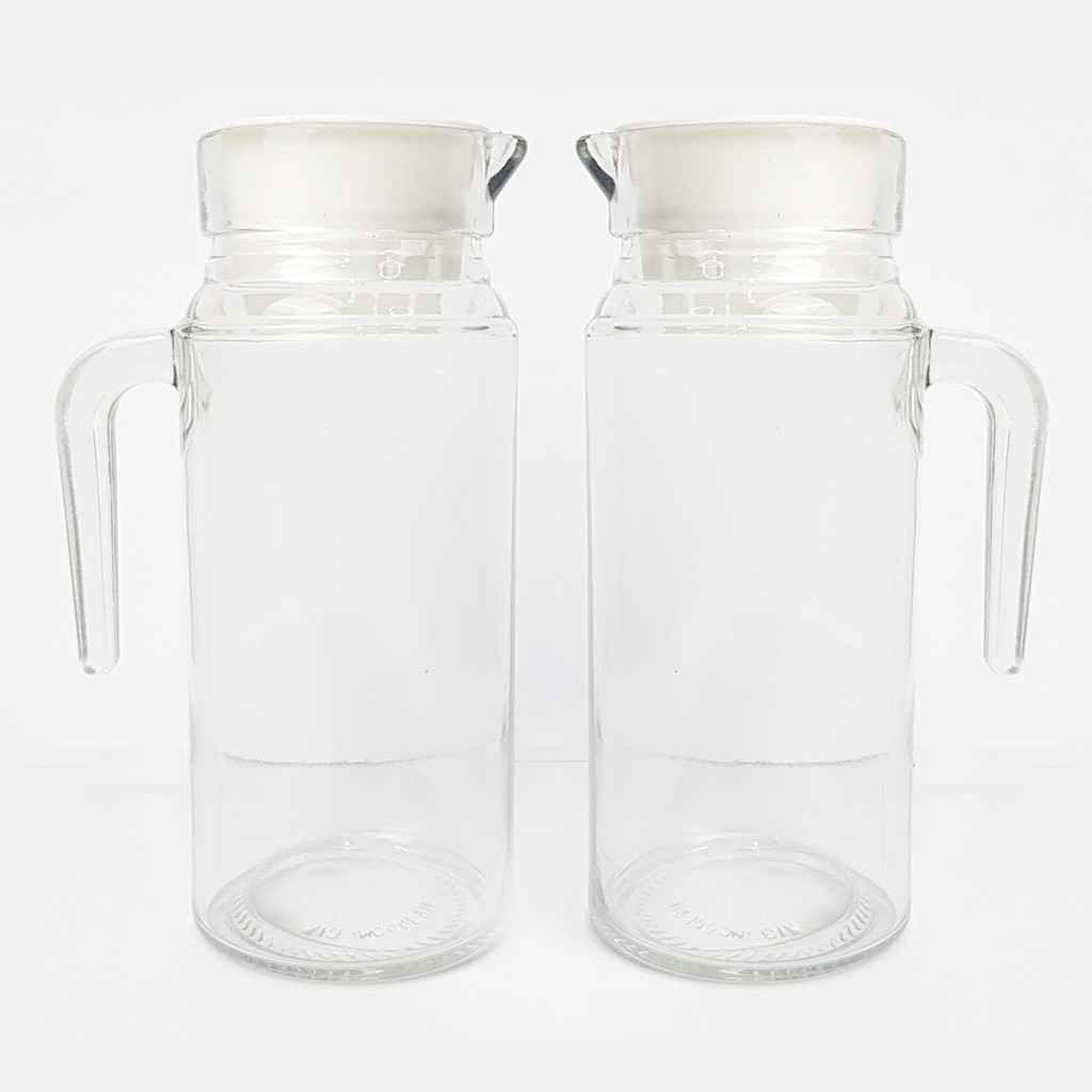 Pitcher Kaca 1Liter Bentuk Bulat / Eskan Air Minum / Eskan Kaca / Botol Kaca / Wadah Air Minum
