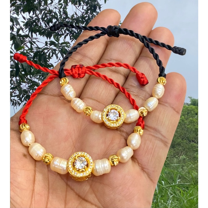 gelang wanita//gelang tali mutiara//perhiasan//gelang