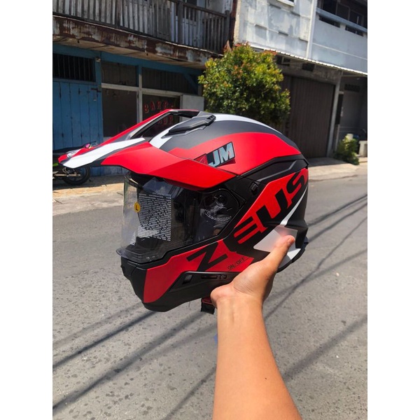 Zeus 913 MBLK BF8 RED Helm Harian Touring Adventure Hitam Merah Doff