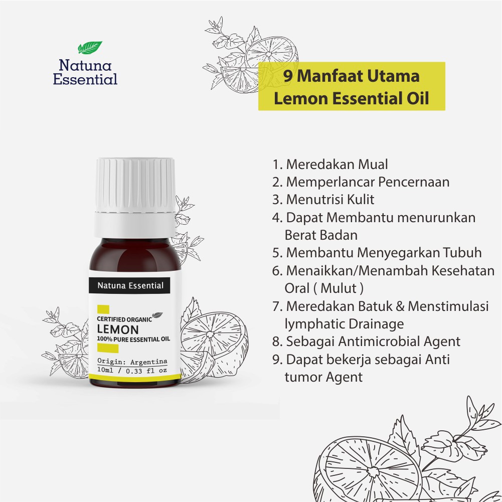 Natuna Lemon Essential Oil Pure Minyak Essensial Atsiri Aroma Terapi Esensial Diffuser Difuser