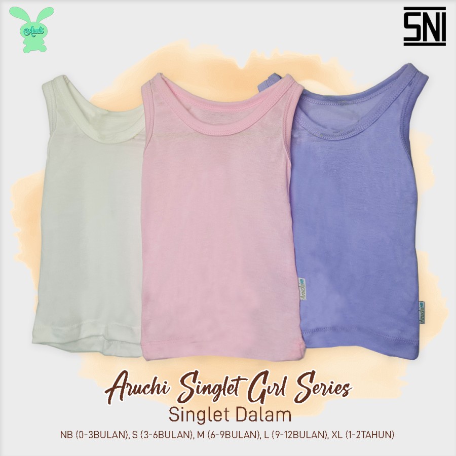 3 PCS ARUCHI Singlet Kutung Kaos Dalam Bayi BAJU BAYI NEWBORN Ukuran NB S M L SNI-1