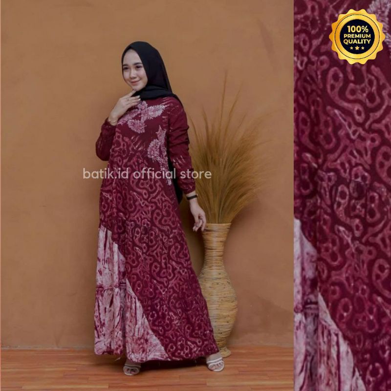Gamis Twill Rayon Malaman Terbaru Kekinian Busui | Gamis Tiedye NEW-MD PALEM MAROON
