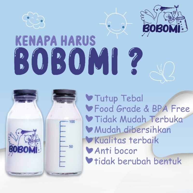 BOBOMI BOTOL ASI KACA 100ML 1 BOX ISI 10 PCS FREE BUBLE WRAP TERBARU