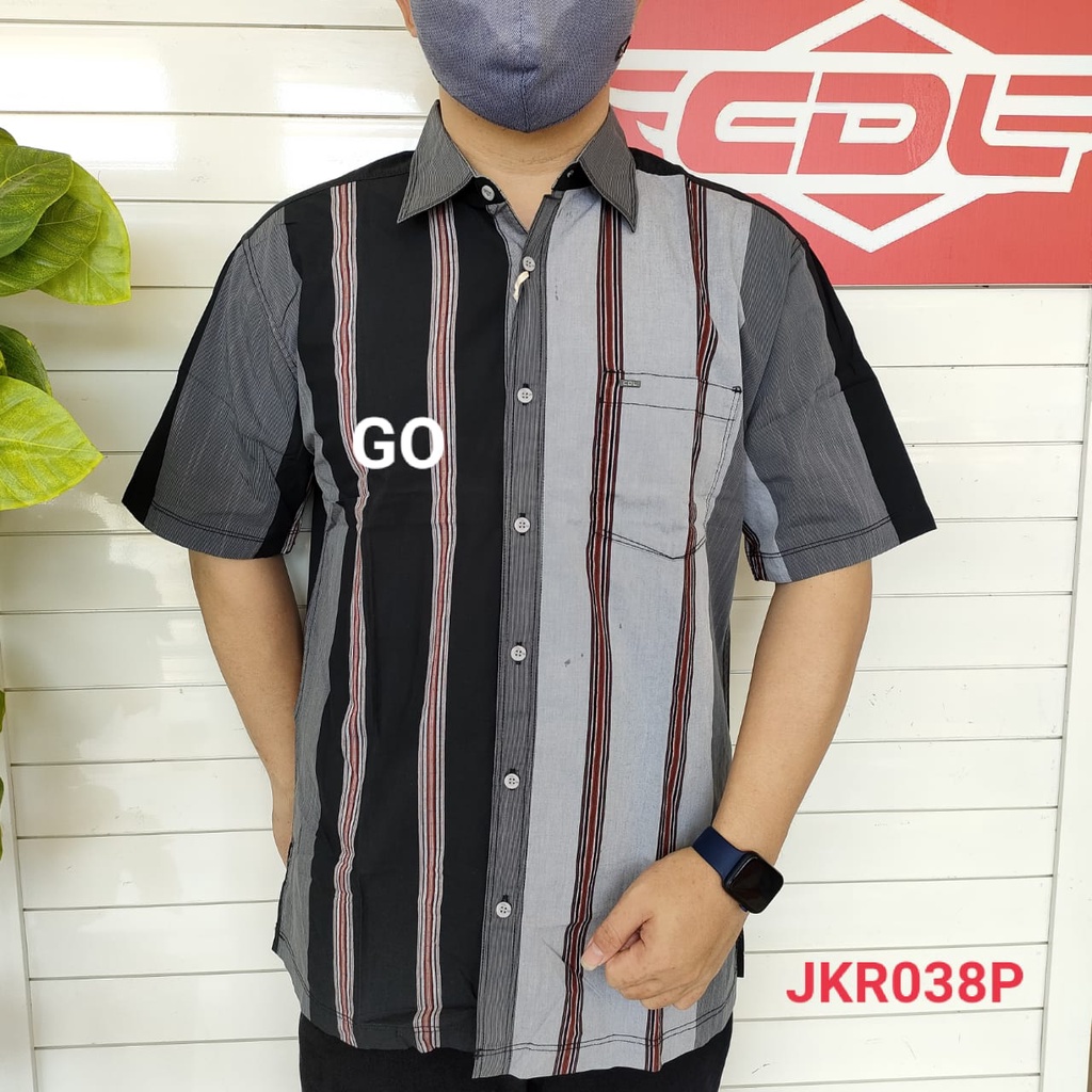 gof KSJ CDL By (CARDINAL) KEMEJA Pakaian Pria Kemeja Hem Casual Reguler Lengan Pendek Garis Distro Original