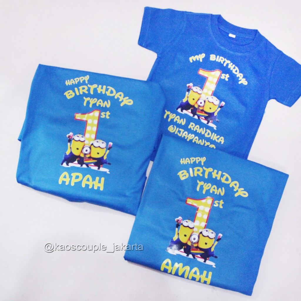 GRATIS CUSTOM NAMA Kaos/Kostum ULTAH MINION Family Murah Angka,foto.Bisa Couple Set Ayah Ibu,Anak