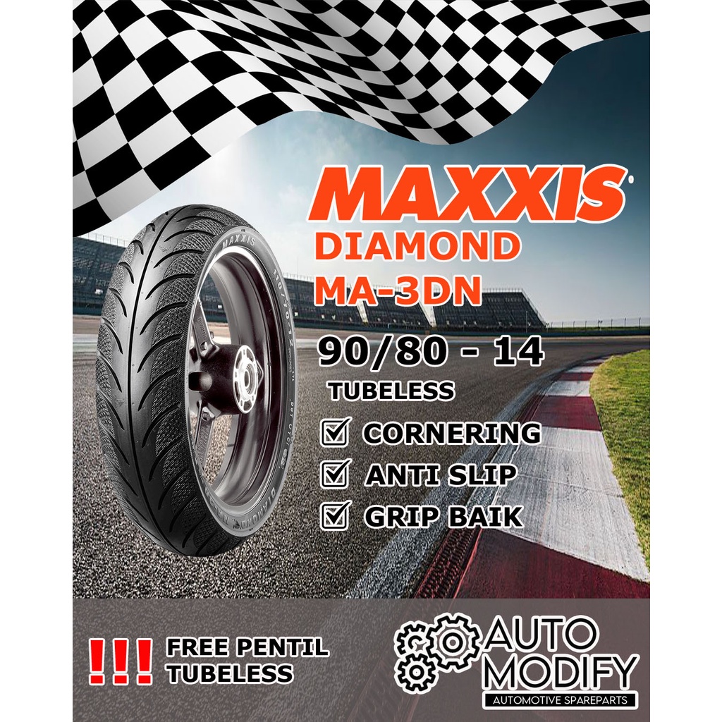 Ban MAXXIS DIAMOND Ukuran 90/80-14 (Tubeless 90/80 Ring 14) VARIO - FREE PENTIL