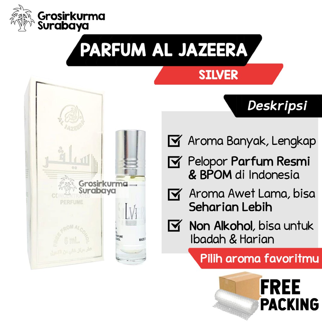 Parfum Al Jazeera SILVER Non Alkohol Silverstone Terdaftar BPOM Minyak Wangi Habib Umar Untuk Sholat