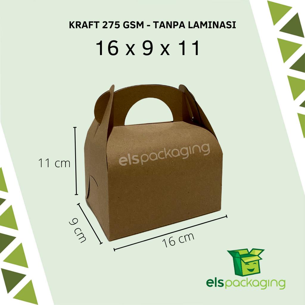 

Dus Kraft Box toples box jinjing box tenteng kotak souvenir box hampers dus snack Gable Box 16x9x11