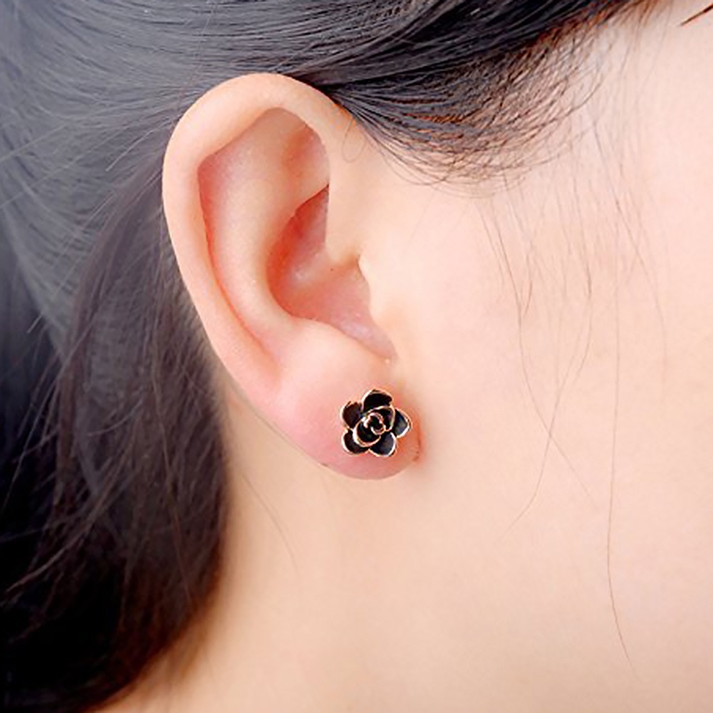 Hu Hu Hu Hu Hu Alat Bantu Pasang Kacamata♡ Anting Tusuk Gantung Wanita Desain Bunga Mawar Gaya Elegan Untuk Pestabanquethadiah