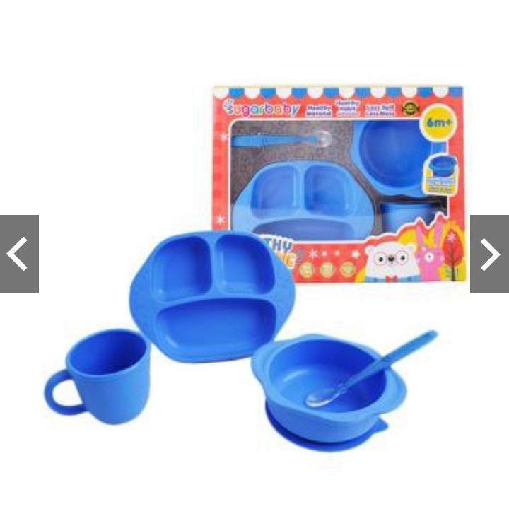 Sugar Baby Healthy Stainless / Silicone Feeding Set / perlengkapan makan bayi MPASI isi 3Pcs dan isi 4pcs 6m+