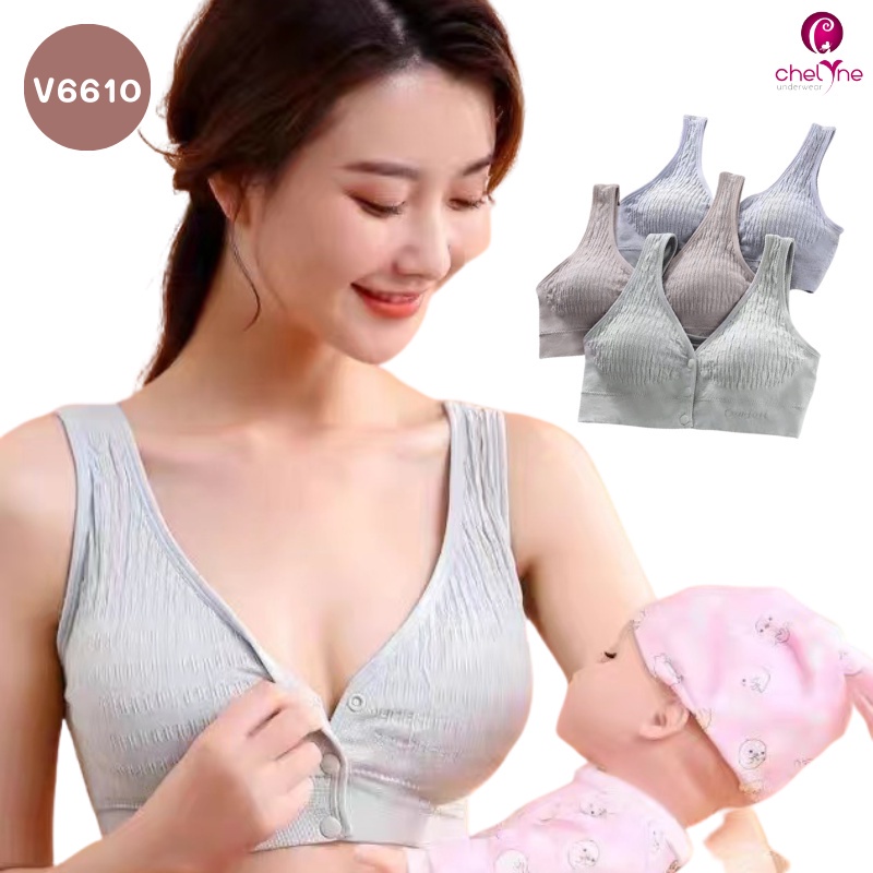 BH Chelyne Kancing Depan V6610 (M-XXL) Sport Bra Bahan Seamless Rajut Tanpa Kawat (BH Menyusui / Maternity Nursing Bra)