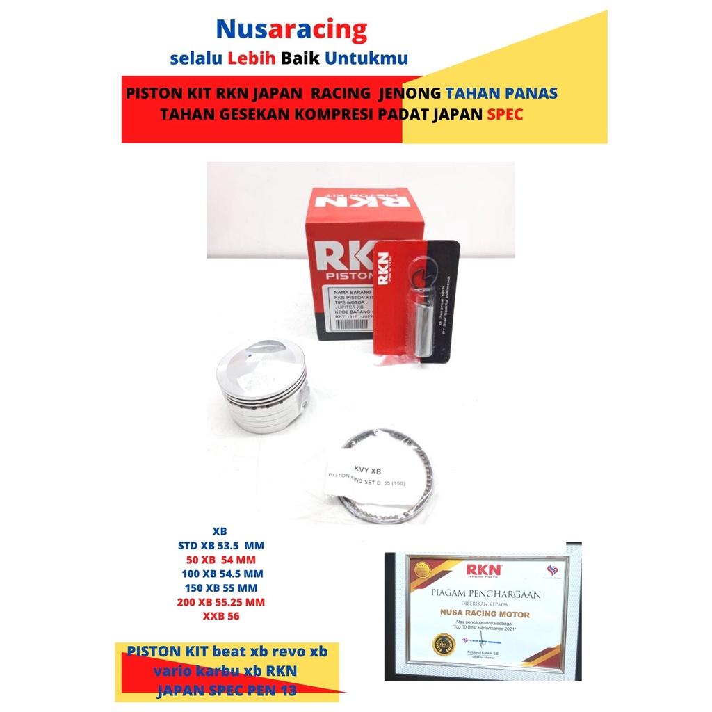 PISTON KIT BEAT SCOOPY VARIO SCOOPY blade Revo 100 Supra Kharisma bore up 130 cc-150 cc XB Jenong Blade 53.5 54 54.5 55 56 RKN JAPAN RACING MANTAP BUAT KOMPRESSI-size 54.5